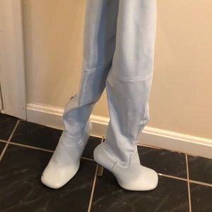 Sky blue thigh high boots